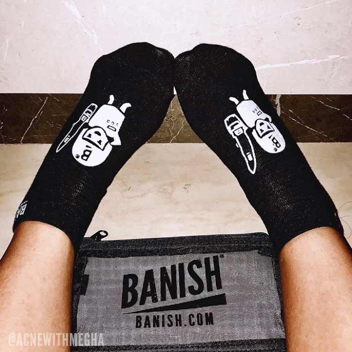 banish soldier socks on model